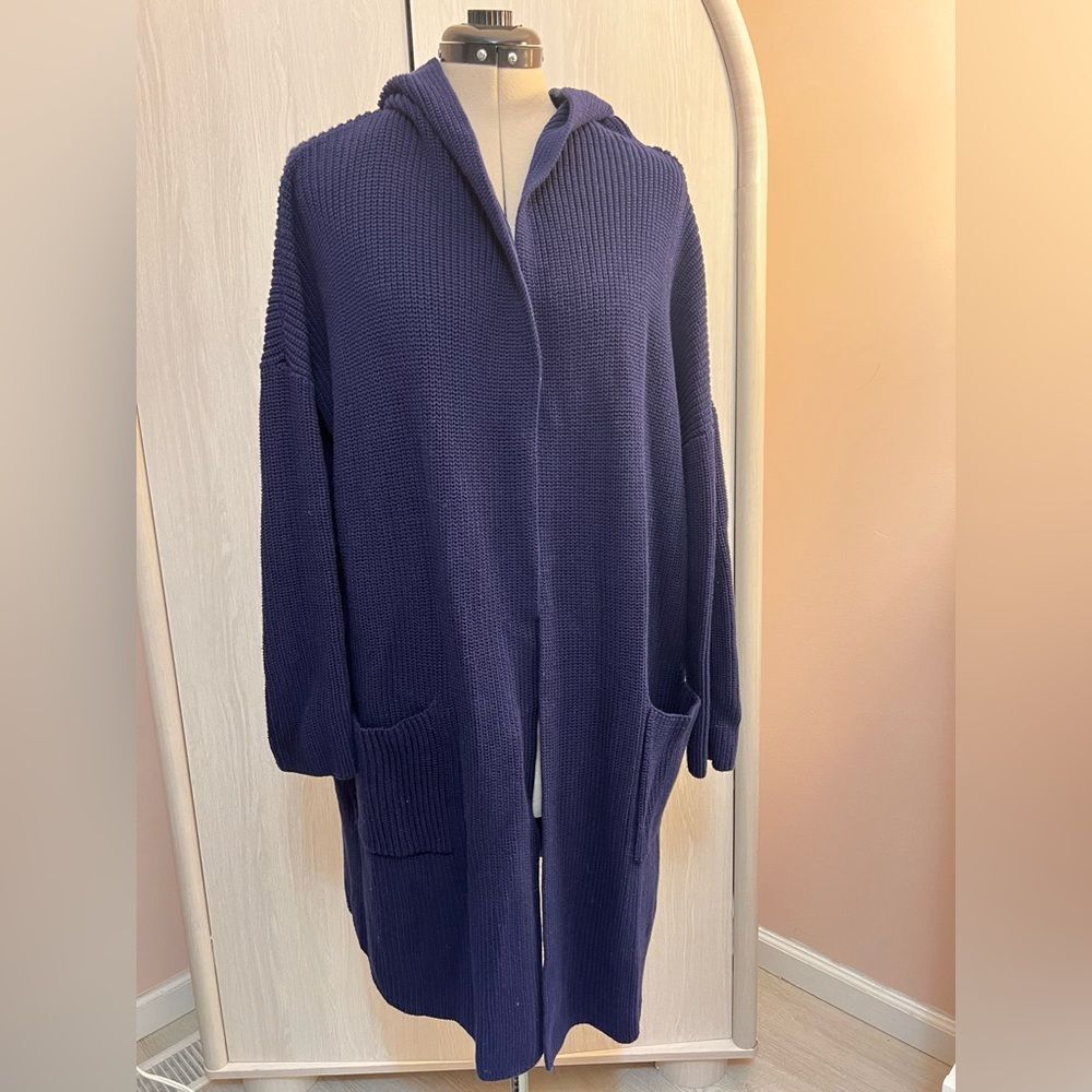 Lauren Ralph Lauren Cotton Knit Long Hooded Open-front Cardigan w Pockets 1X - Picture 2 of 12